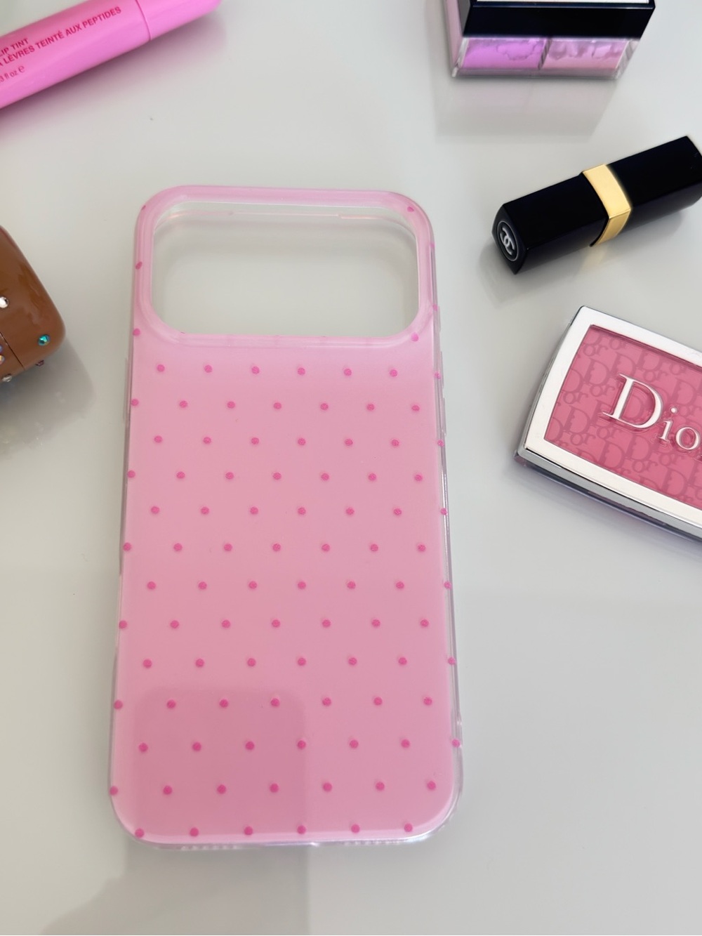 Pre loved Pink Polka Dot Silicone Phone Case for iPhone 17 Pro Max